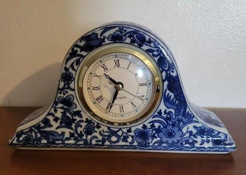vintage, blue and white, with birds, porcelain, mantle clock Cover