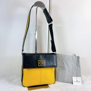 Auth GIVENCHY Shoulder Bag Crossbody Leather Vintage Women Yellow Black JAPAN - Picture 1 of 11