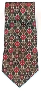 Etienne Aigner Olive Green Gold Geometric Silk Necktie Tie - Picture 1 of 6