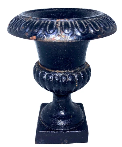 vintage Victorian Cast Iron Urn black small 5" x 4" miniature 2lbs Cover