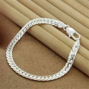 SAIYE Bracciale Argento Sterling 925 Alta Qualità 8 Pollici 5MM Catena Serpente Piatto - Foto 1 di 24