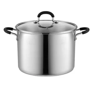 8 Qt. Stainless Steel Stock Pot in Black and Stainless Steel with Glass Lid - Picture 1 of 12