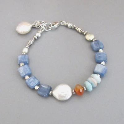 djs Sundance Sol Kyanite Pearl Larimar Sterling Silver Bracelet Like Catalog - Image 1 of 4
