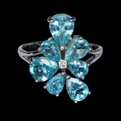 925 Anello Argento Sterling Pera Apatite 8x6mm Naturale Gemma Gioielli Misura 9 - Immagine 1 di 4