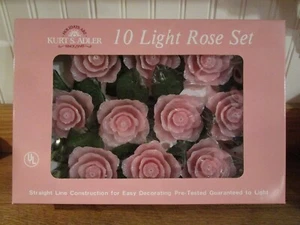 New! String Lights, 10 Large Pink Roses (Hard Plastic) & "Silk" Leaves - Picture 1 of 4