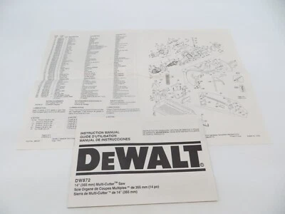 DeWALT Tool Instruction Manual 14" Multi-Cutter Saw DW872 + parts list sheet - Image 1 of 4