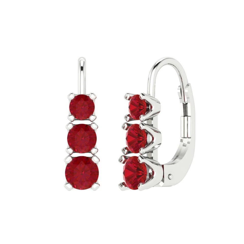 Simulated Ruby Stud Earrings for Women, Lever Back (1.06 cttw, 4mm, Round-Cut) - Image 1 of 4