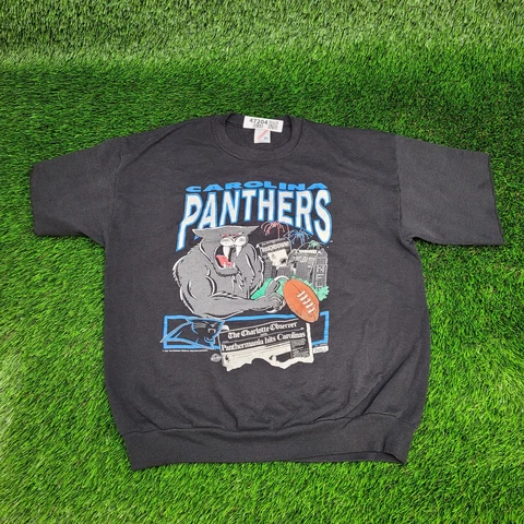 Vintage 1993 NFL Carolina Panthers Cutoff Sweatshirt Mens Large Black 90s Cover