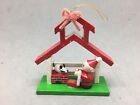 Christmas Ornament Vintage Wood House Santa Mouse in Chimney Hang / Sit 3 1/2"