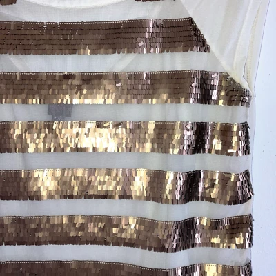 BEBE S Metallic Fringe Boxy Top Cut out Strappy Back Relaxed Loose Fit Cropped - Image 1 of 4