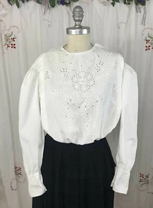 Antique Edwardian Blouse Broderie Anglaise White Cotton Gibson Girl Middy sz XS - Picture 1 of 12