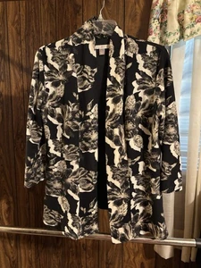 Women’s S Roz & Ali Polyester Knit Open Front Sweater Jacket Floral - Picture 1 of 6