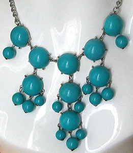 Voluminoso Collar Distintivo Turquesa Tono Plata Cadena 7" - Imagen 1 de 2