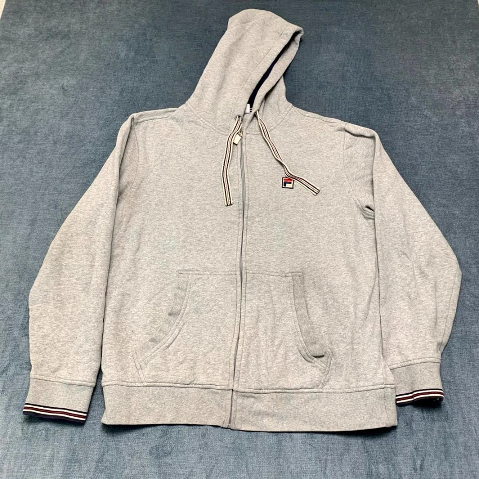 Sudadera con Capucha Fila Para Hombre Grande Gris Jaspeado Cremallera Completa Logo Algodón Dobladillo Acanalado Forrada de Vellón Foto 1 de 4