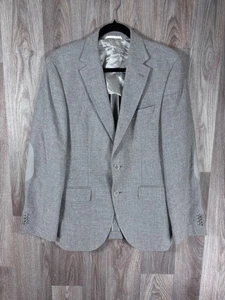 Hugo Boss Jacket Mens 38R Grey Linen Wool Blazer Elbow Patches Summer Shooting - Picture 1 of 13