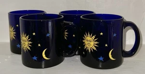 (4) Unused Libbey Cobalt Blue Glass Celestial Mugs w/Original UPC Labels - Picture 1 of 2