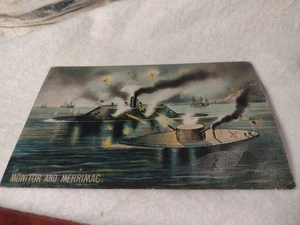 Antique Monitor And Merrimac Postcard Civil War Ironclad Ships Battle Hampton - Picture 1 of 3