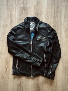 Scotch & Soda Amsterdams Blauw Leather Biker Jacket Size S Black - Picture 1 of 14