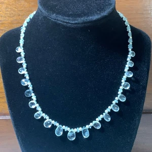 Aquamarine Sterling Beaded Teardrop Necklace Gemstone Elegant Dainty 18" Luxury - Picture 1 of 5