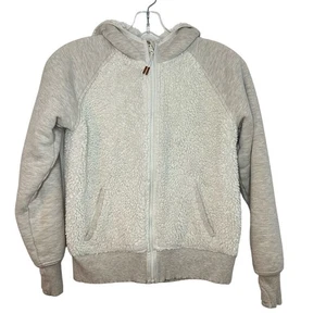 Athleta Girl 12Y Sherpa Full Zip Jacket Large Cream Gray - Picture 1 of 7