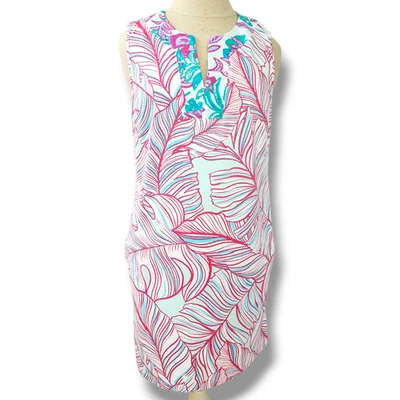 Mini Vestido Stella Parker UPF 50+ Encubrimiento Rosa Estampado Tropical Exótico con Bolsillos S Foto 1 de 4