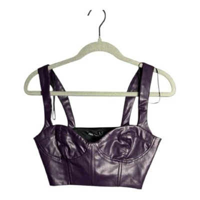 Zara Dark Purple Faux Leather Cropped Corset Top Size XS - Image 1 of 4