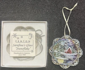 Vintage FENTON 1996 "Vidrio de Sarafina" Copo de Nieve Adorno de Navidad Pintado a Mano - Imagen 1 de 6