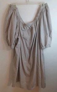 Vecchio abito babydoll navy XXL marrone bianco a righe maniche a sbuffo tasche prateria boho - Foto 1 di 8