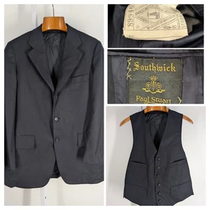 Paul Stuart Vintage 60s 2 Piece Suit Blazer Vest Waistcoat 40 Union USA - Picture 1 of 7