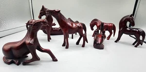 8 Carved Wood Horse Roll Run Frolic Equine Figurine Folk Art Lunar New Years - Picture 1 of 8