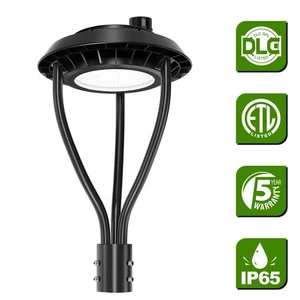 LED Post Top Light 60W Dusk to Dawn Outdoor Circular Area Pole Light Fixture DLC - Picture 1 of 11