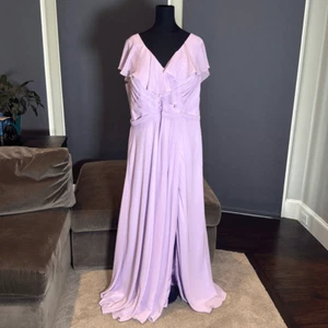 Damen lila volle Länge V-Ausschnitt Chiffon formelles Kleid Korsett Rücken Größe 24W - Bild 1 von 11