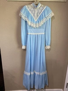 VTG Women's Dress Blue Wedding Formal Prairie Dress & Komar Slip Cottagecore S - Picture 1 of 22