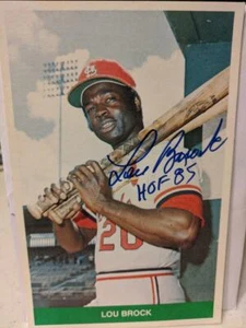 LOU BROCK SIGNED 1984 TCMA 3 3/4 X 5 3/4 POSTCARD CARDINALS HOF DEC - Bild 1 von 2