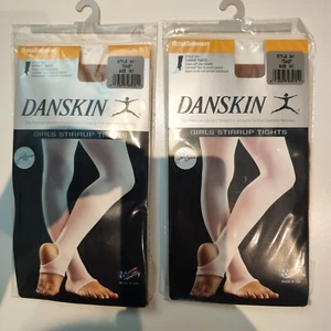 Set Of 2 Danskin Stirrup Dance Tights 341 Toast Size Int Age 6x-7 internediate - Picture 1 of 12