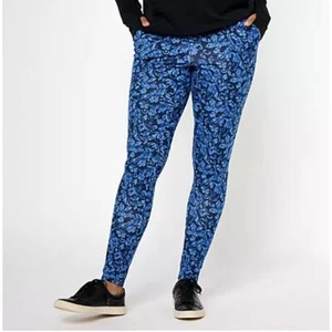 Denim & Co. Active Leggings Womens X-Large Pocket Duo Stretch Printed Blue QVC - Picture 1 of 11