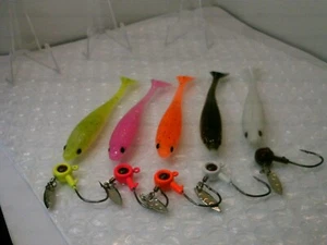 5 Crappie or Bass Jigs 5 soft 3-1/2 in.baits W/5-1/6oz spinner jigs-mixed color - Picture 1 of 4