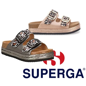 Sandali ciabatte fibbie pelle DONNA cipria grigio maculato SUPERGA estate s11t22 - Foto 1 di 7