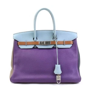 Auth HERMES Birkin 35 Handbag Purple/Brown/Blue Taurillon Clemence - 90046a - Picture 1 of 17