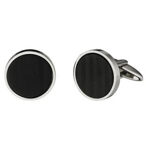 Gemelos redondos acero inoxidable con carbono combinados sencilla joyería de hombre - Imagen 1 de 1