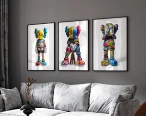 Set of 3 Graffiti Kaws Clown Art pieces canvas wall home decor Portrait Gallery - Picture 1 of 5