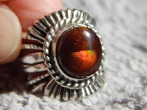 New Fire Agate Sterling Silver Unisex Ring by Navajo Russell Sam Size 6 1/4 - Picture 1 of 9
