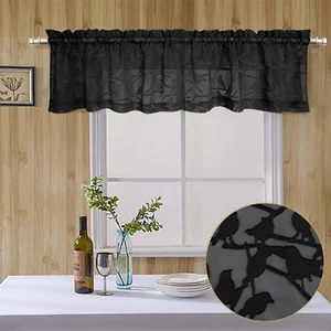 Anji 2 Panels Sheer Kitchen Valances for Windows 14 Inches Long, Classic Rod Po - Picture 1 of 6