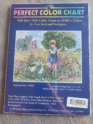Backyard Geese cross stitch chart 1999 Perfect Color Chart Needlepoint DMC Color - Image 1 of 2