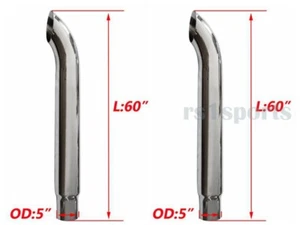 2PCS Chrome Curved Stack 6"-5" Inch x 60"Length Exhaust Pipe Truck Tube - Picture 1 of 6
