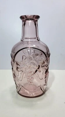 Pink Decorative Collectible Libbey Glass Decanter Orchard Fruit Embossed Bottle. - Image 1 of 4