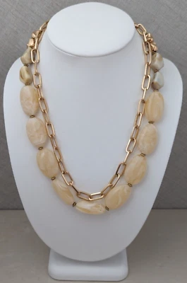 Collar Doble Hilo Grueso Clip Oro Piedra Crema Natural Beige Natural Foto 1 de 4