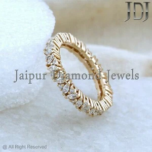 Solid 14k Yellow Gold Band Genuine Diamond Full Eternity Jewelry Handmade Ring - Picture 1 of 9