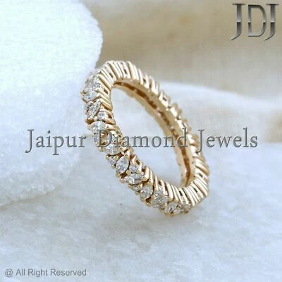 Solid 14k Yellow Gold Band Genuine Diamond Full Eternity Jewelry Handmade Ring - Image 1 of 4