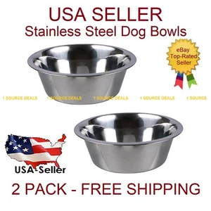 (2) Stainless Steel Dog Cat Pet Bowl Large 52.4 oz  Food or Water Bowl Dish - Picture 1 of 10